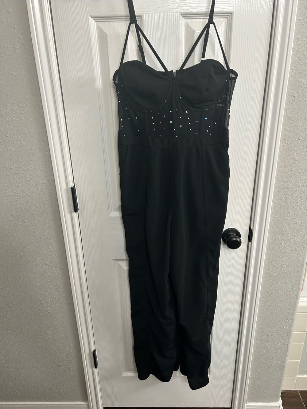 Shein Curve  1X Black Strappy Jumpsuit with Rhinestone Bodice